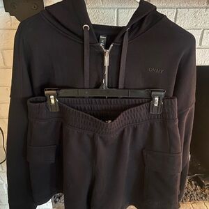 DKNY women’s black zip up sweatshirt and matching short medium